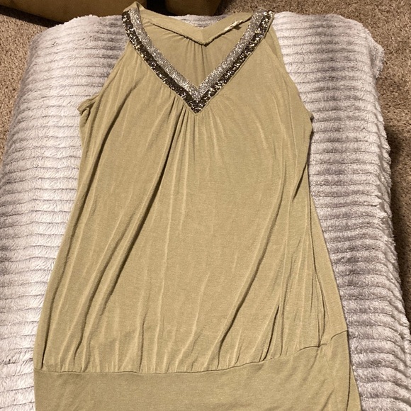 Studio Y Tops - Studio Y Olive Tank Top with Sequin Trim